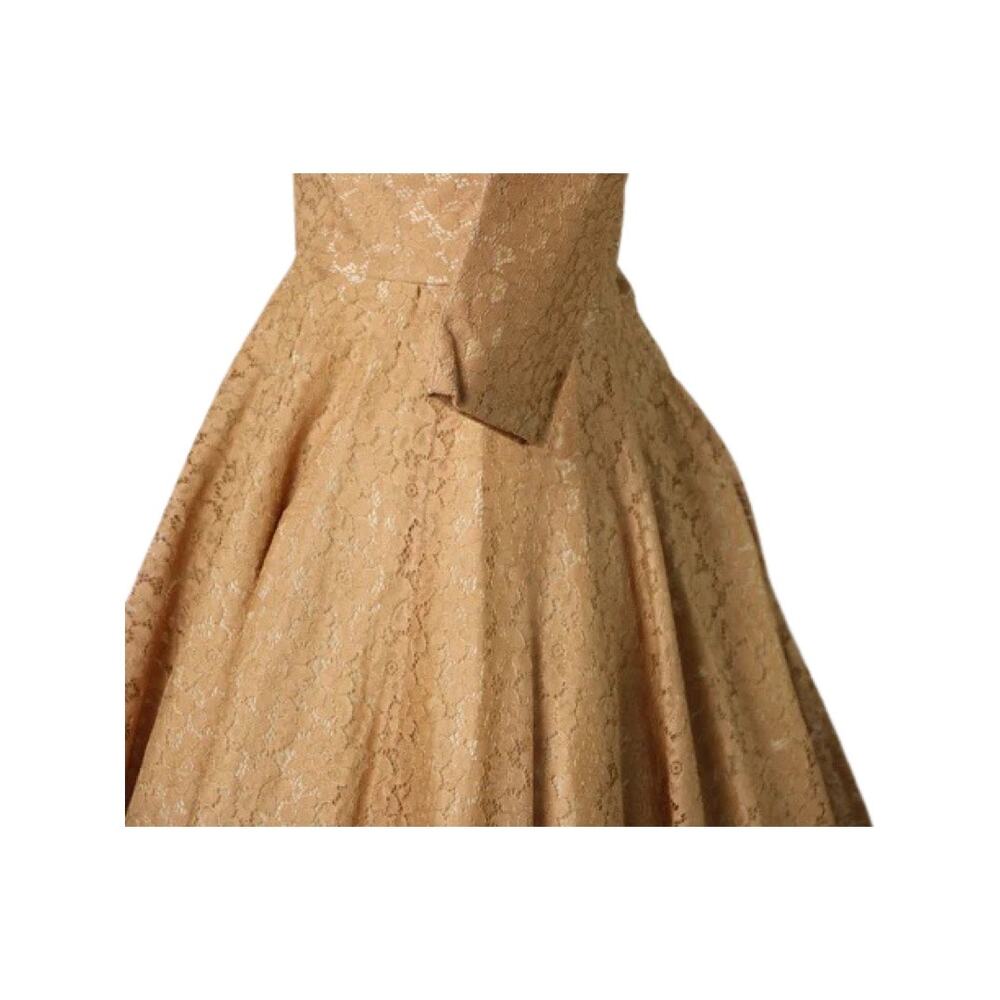 Vintage 1950s Butterscotch Fit-And-Flare Lace Dress Small - Picture 4 of 7